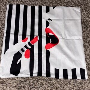 Chic Black and White Striped Pillow Cover with Red Accents